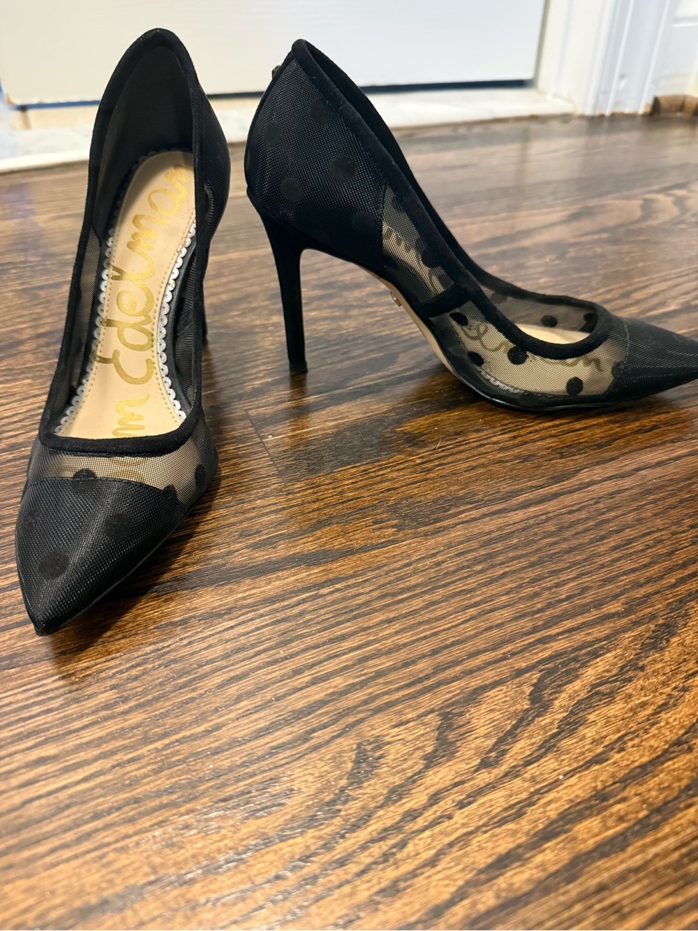 Sam Edelman Black Mesh Polka Dot Pointed Toe Pumps